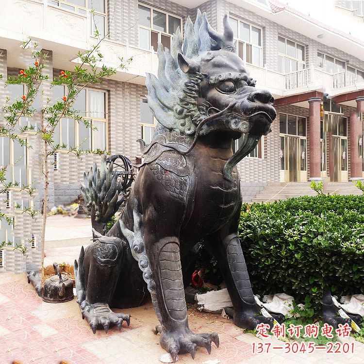 河南古铜色镇宅铜麒麟雕塑,精美绝伦!