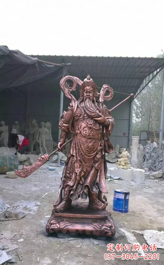 河南精美关公红铜雕塑
