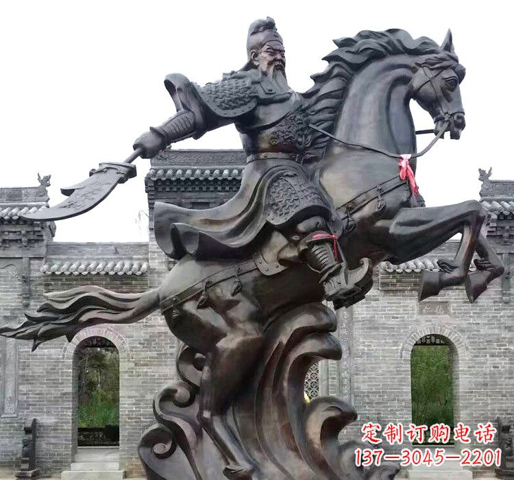 河南关公骑马驰骋铜雕