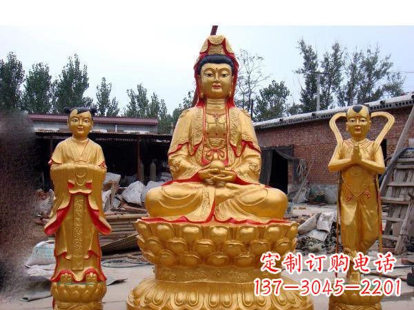 河南财运旺旺,观音童子龙女铜雕