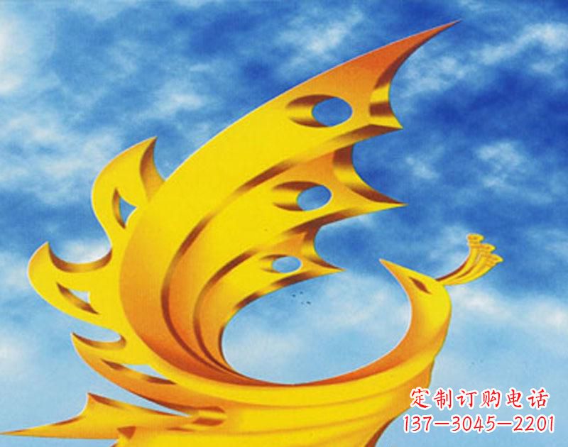河南广场摆u需i高金色的凤凰雕塑