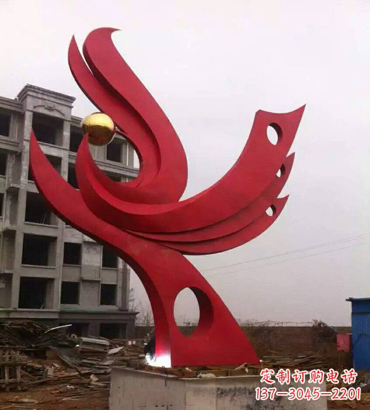 河南广场不锈钢抽象凤凰雕塑_1