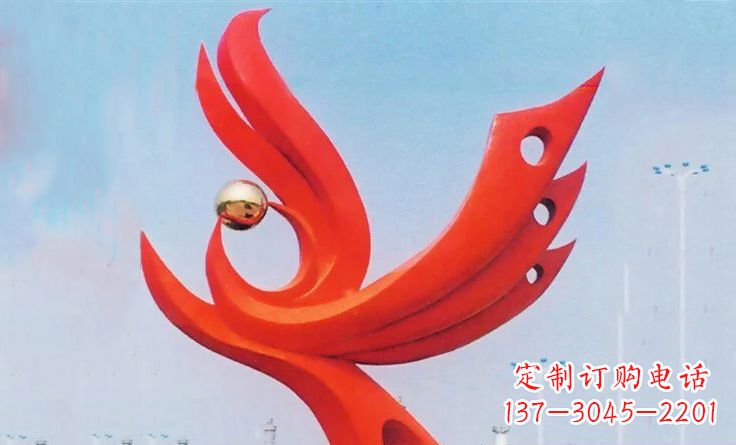 河南广场不锈钢抽象凤凰雕塑_2
