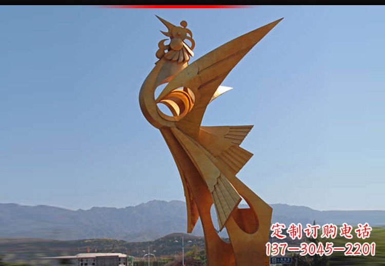 河南广场不锈钢抽象凤凰雕塑11