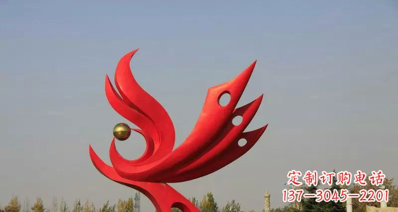 河南广场不锈钢抽象凤凰凤临宝地雕塑