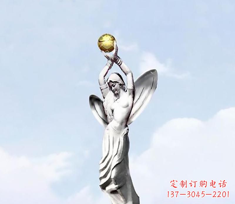 河南精美的不锈钢女人双手捧球雕塑