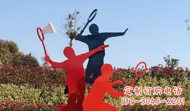 河南广场不锈钢打羽毛球雕塑 (2)