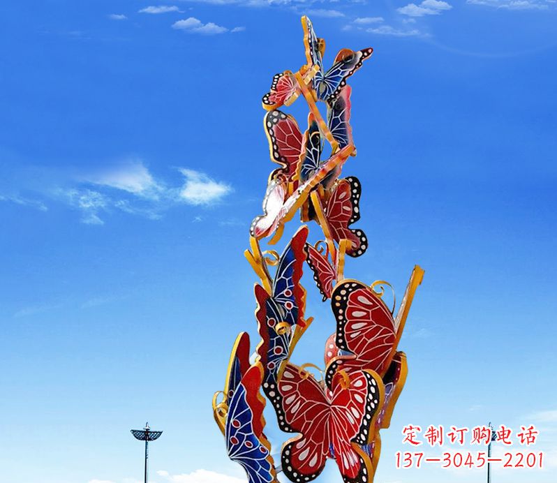 河南广场不锈钢大型彩绘蝴蝶雕塑