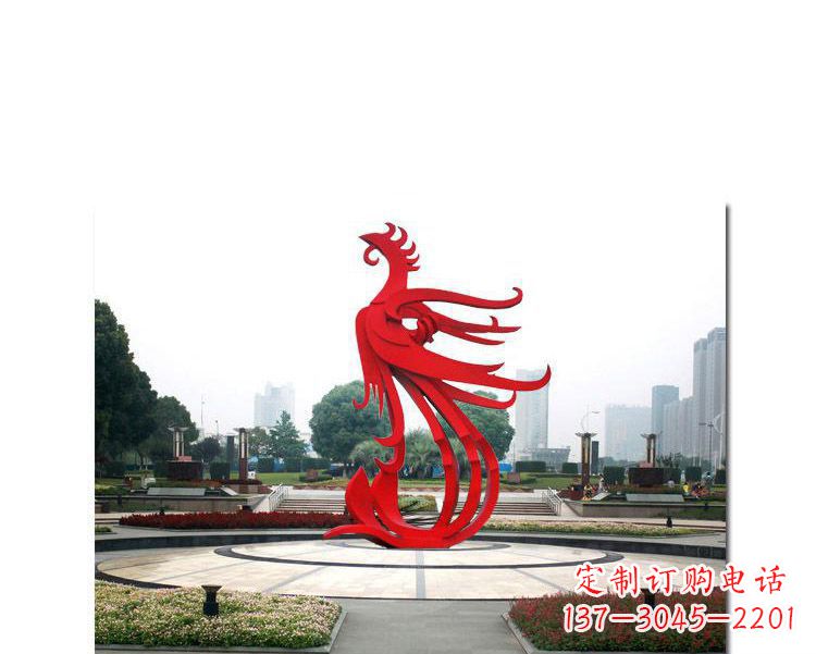 河南古韵雕塑:不锈钢飞翔凤凰雕塑