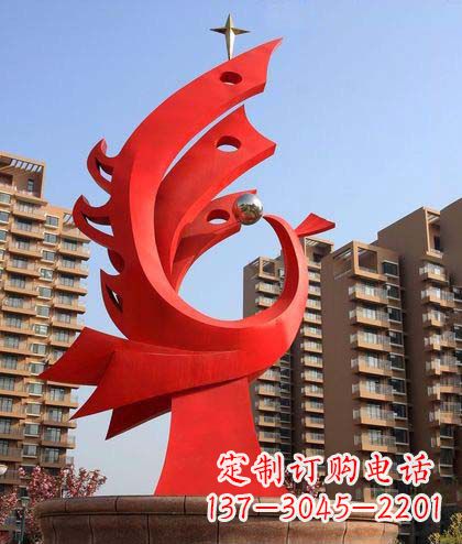 河南广场不锈钢凤凰明珠抽象雕塑
