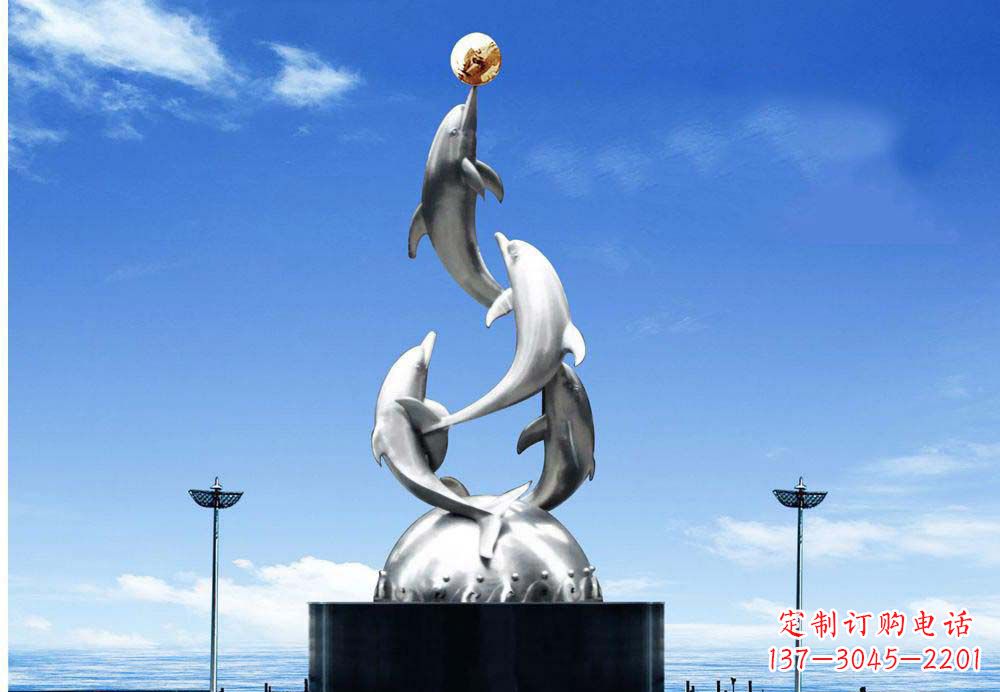 河南中领雕塑海豚顶球雕塑