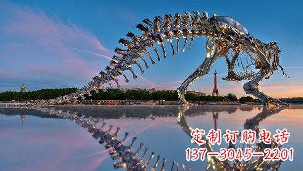 河南魅力无穷的不锈钢恐龙骨架雕塑