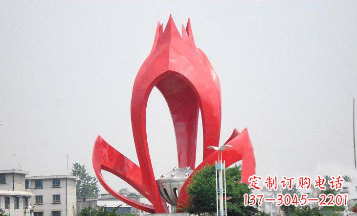 河南广场不锈钢莲花和莲蓬雕塑