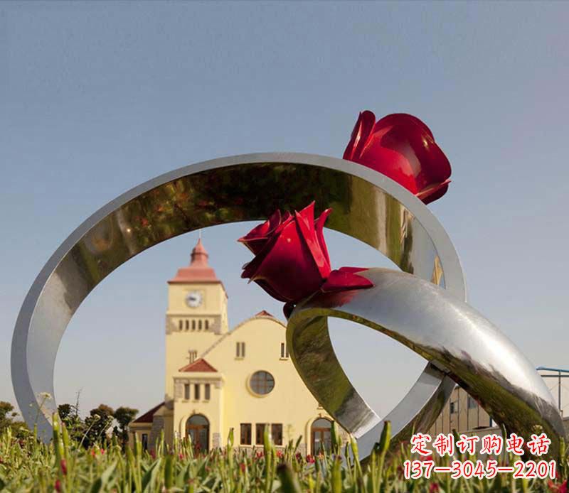 河南广场不锈钢玫瑰戒指景观摆件雕塑