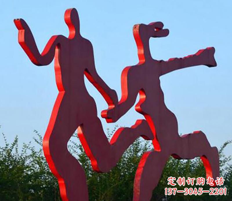 河南中领雕塑-多彩情侣跑步雕塑