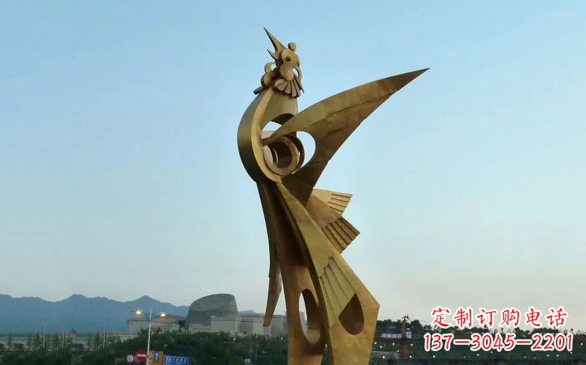 河南广场抽象不锈钢凤凰雕塑