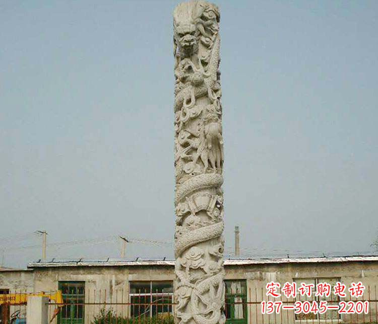 河南广场大理石盘龙柱景观石雕 (3)