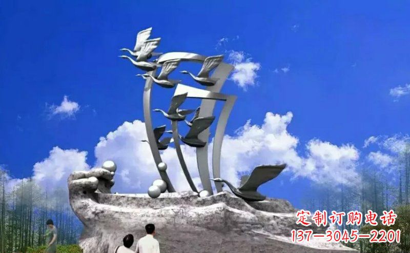河南中领雕塑:大雁不锈钢雕塑,质感优雅