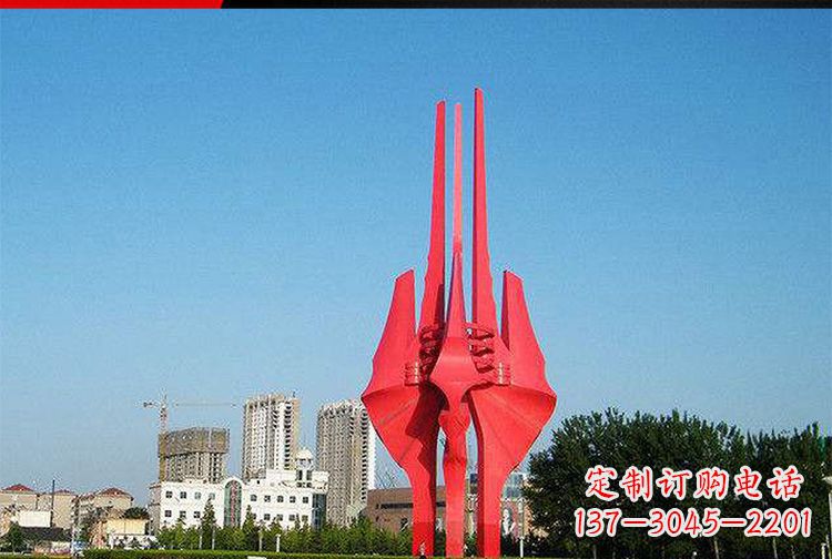 河南中领雕塑红色不锈钢树叶雕塑