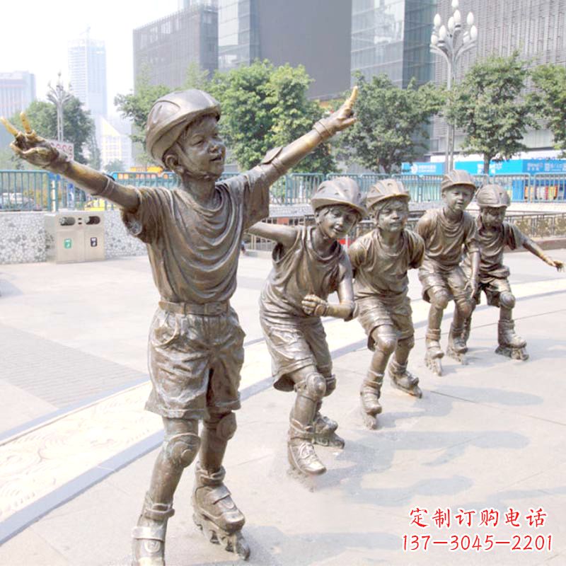 河南精致巧雕的滑旱冰小孩雕塑