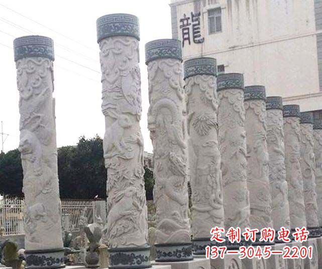 河南广场景观大理石12生肖龙柱石雕
