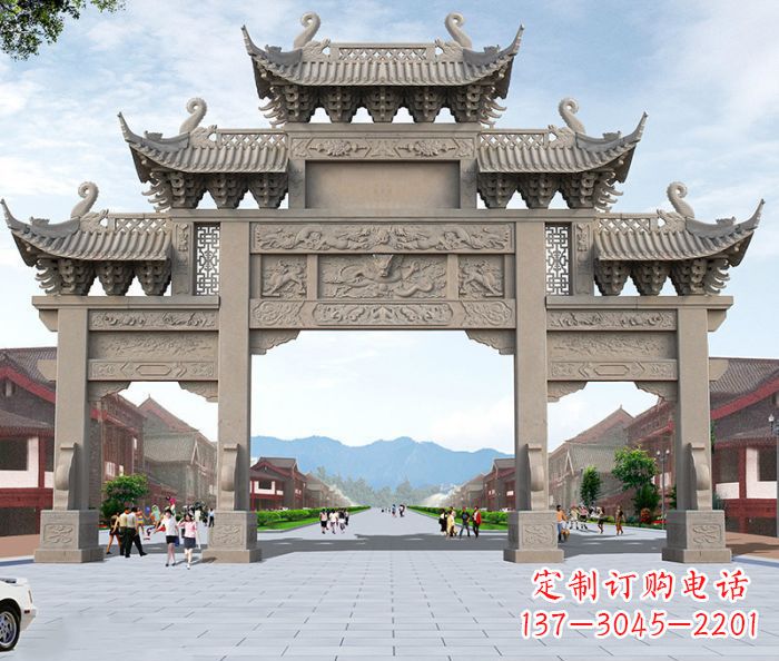 河南广场景观大理石牌楼石雕 (2)