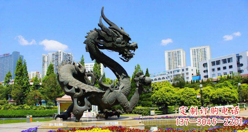 河南精美巨型广场龙戏珠景观铜雕