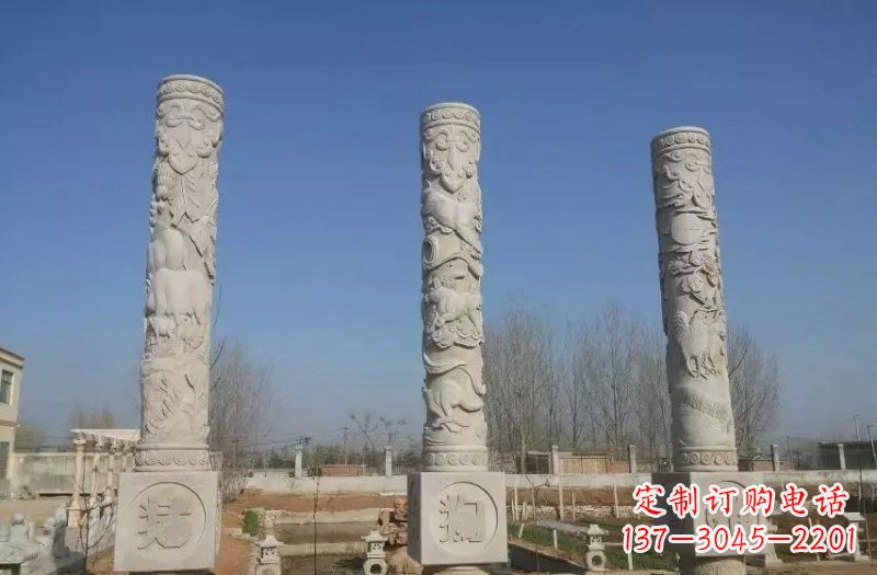 河南十二生肖文化柱石雕,展现传统文化风采