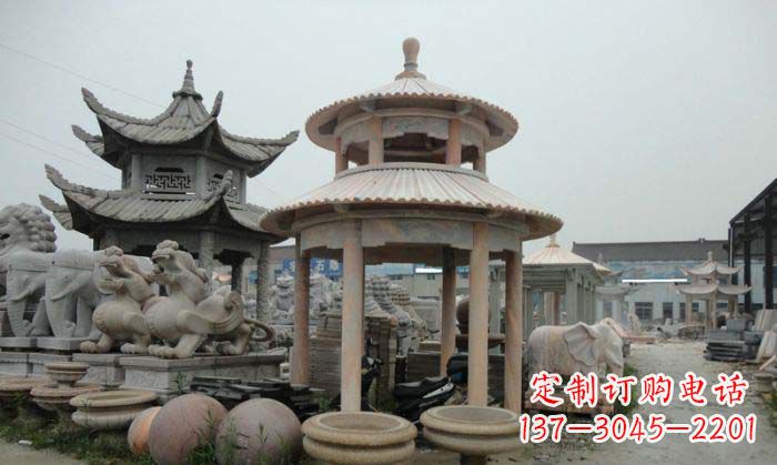 河南海景石雕凉亭——晚霞红圆顶石雕凉亭