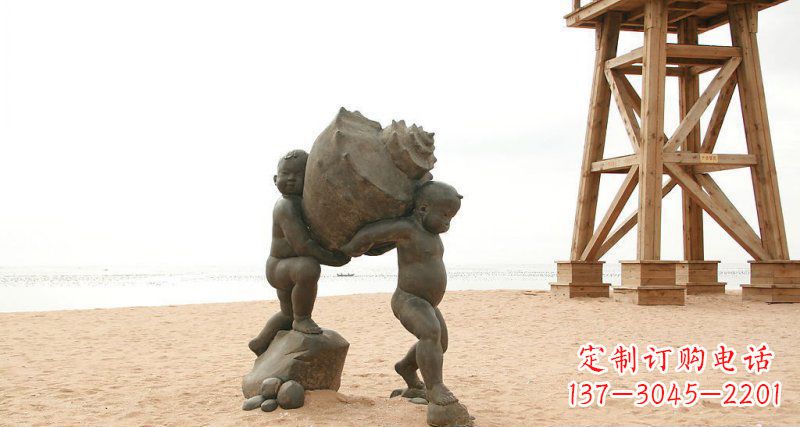河南抬着海螺的小男孩景观雕塑