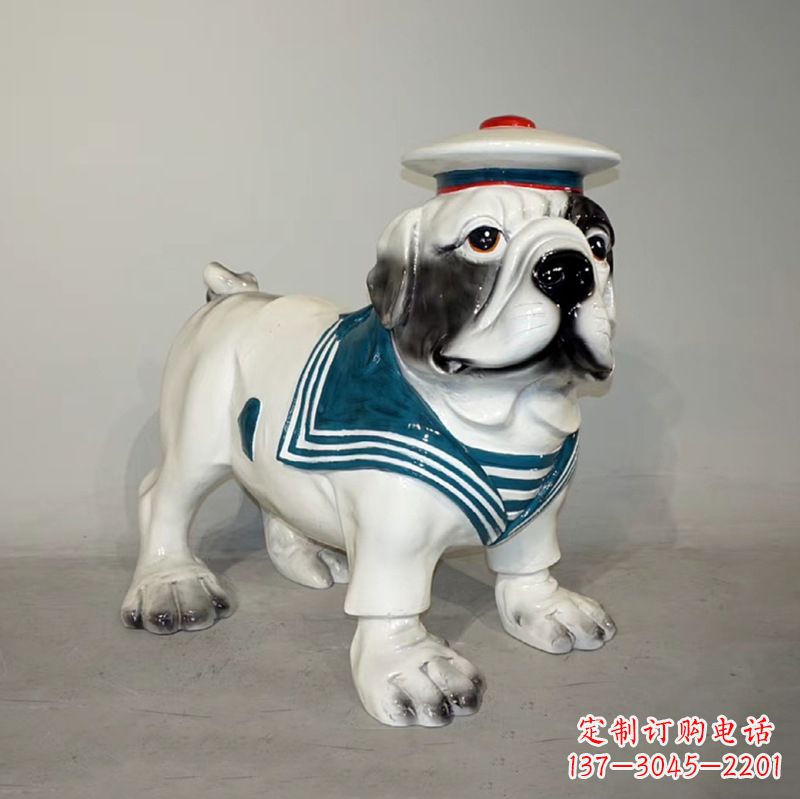河南海军玻璃钢仿陶瓷斗牛犬狗雕塑