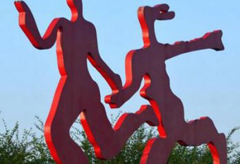 河南中领雕塑-多彩情侣跑步雕塑