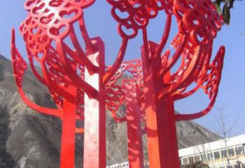 河南不锈钢心形树叶大树雕塑，展示爱与生命