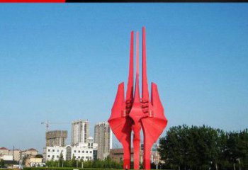 河南中领雕塑红色不锈钢树叶雕塑