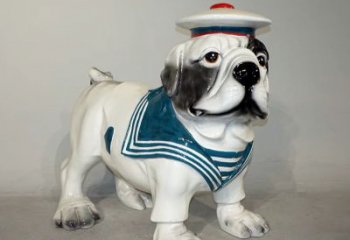 河南海军玻璃钢仿陶瓷斗牛犬狗雕塑