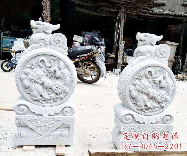 河南汉白玉招财门墩雕塑