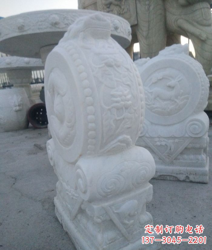 河南汉白玉抱鼓石门墩雕塑