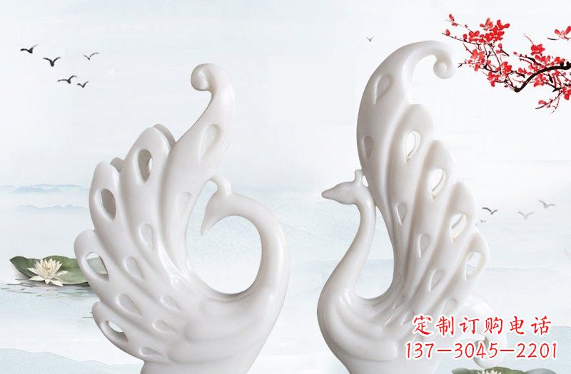 河南汉白玉孔雀艺术雕塑