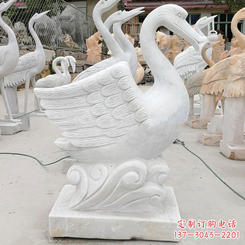 河南汉白玉大理石吐水天鹅,水景水池装饰动物雕塑