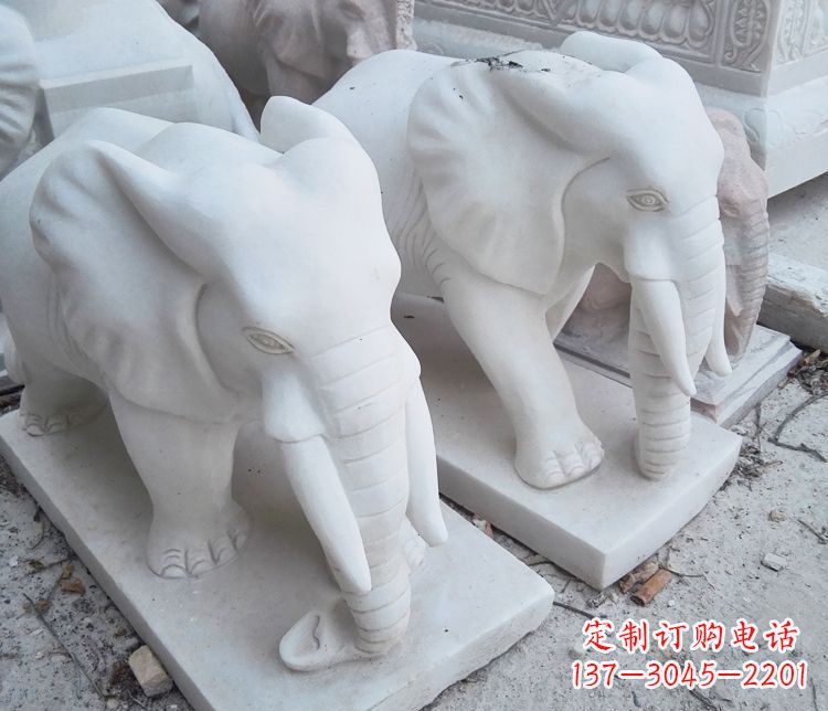 河南艺术精品-汉白玉动物大象雕塑