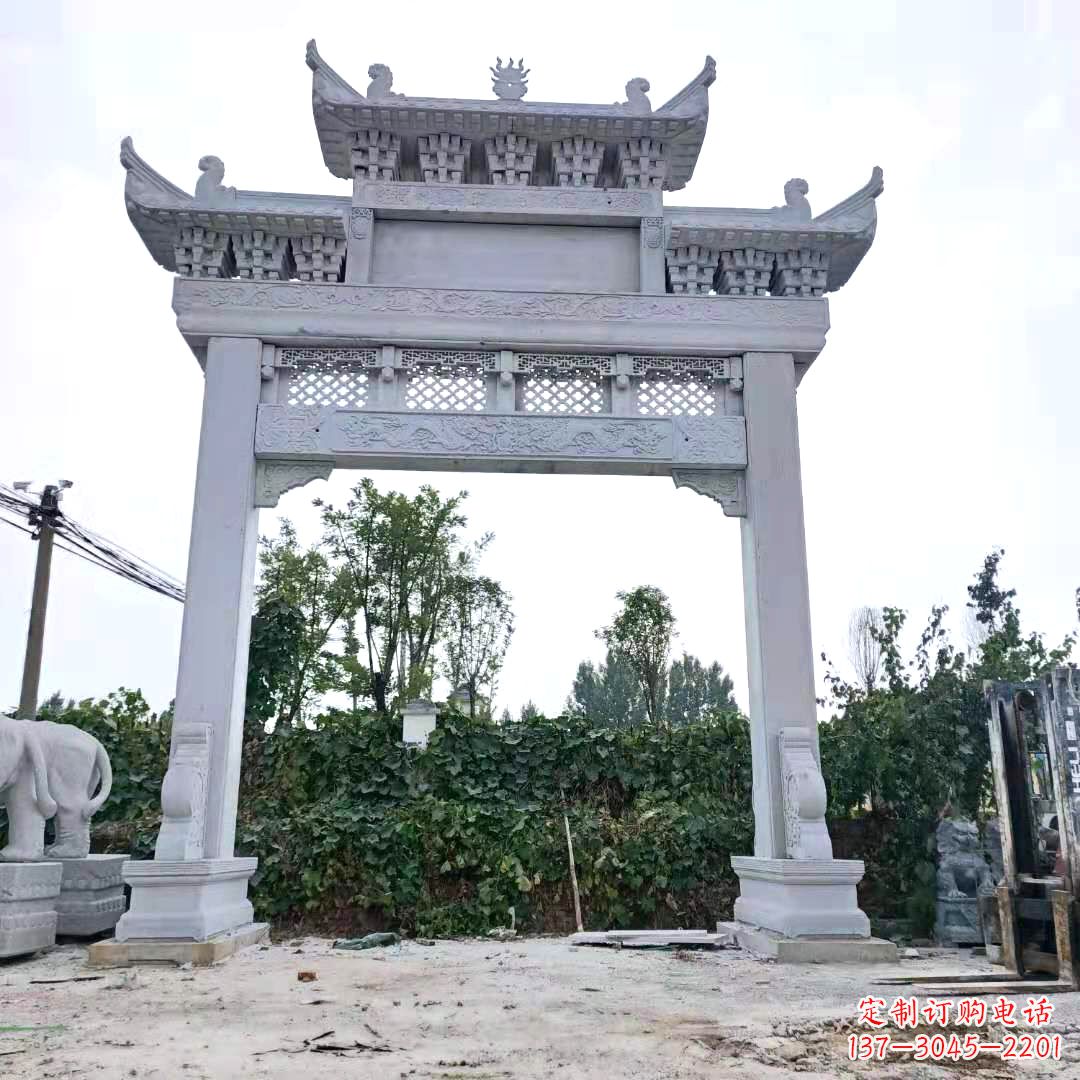 河南汉白玉精致的牌坊雕塑