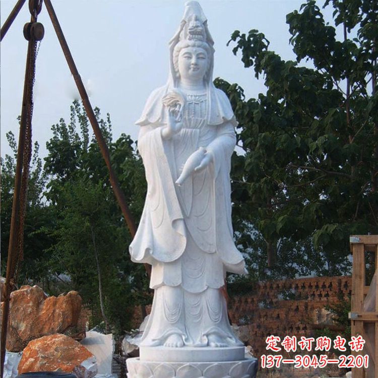 河南汉白玉手工观音石雕