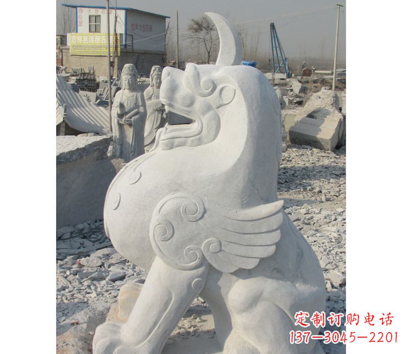河南汉白玉独角兽石雕,精美细腻,魅力无穷