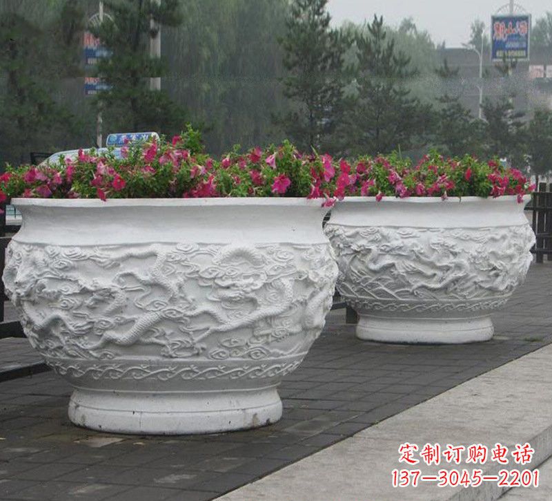 河南优雅自然,中领雕塑汉白玉公园龙浮雕花盆