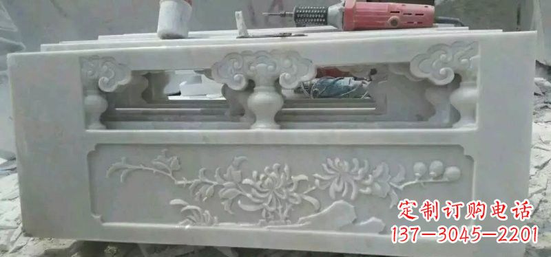 河南汉白玉花朵浮雕栏板,精致深具视觉立体感