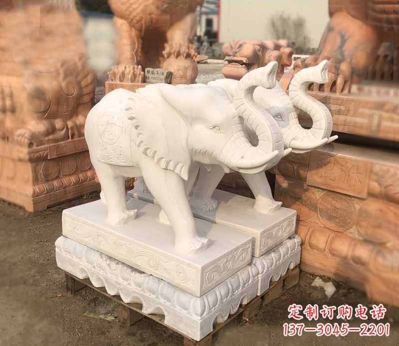 河南汉白玉吉祥如意大象门口镇宅招财石雕
