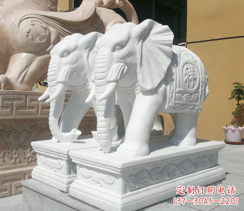 河南属于你的祝福——汉白玉吉祥如意门口招财大象雕塑