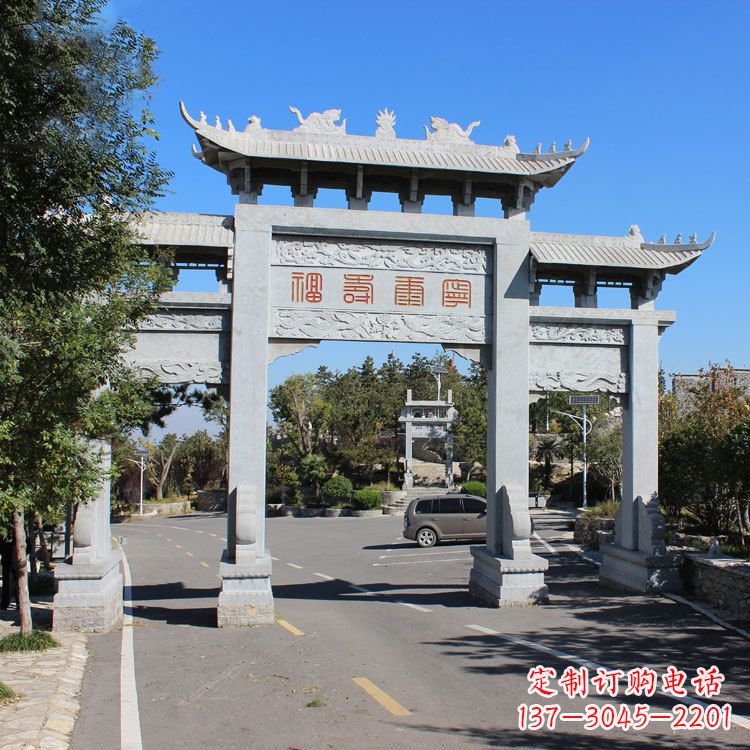 河南汉白玉景区入库石雕牌坊