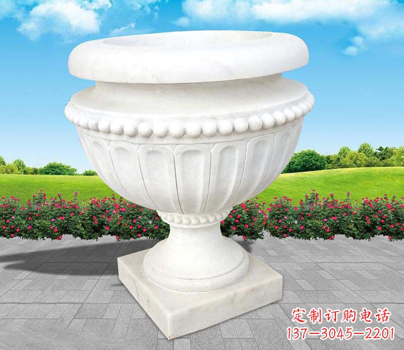 河南汉白玉景观花盆雕塑