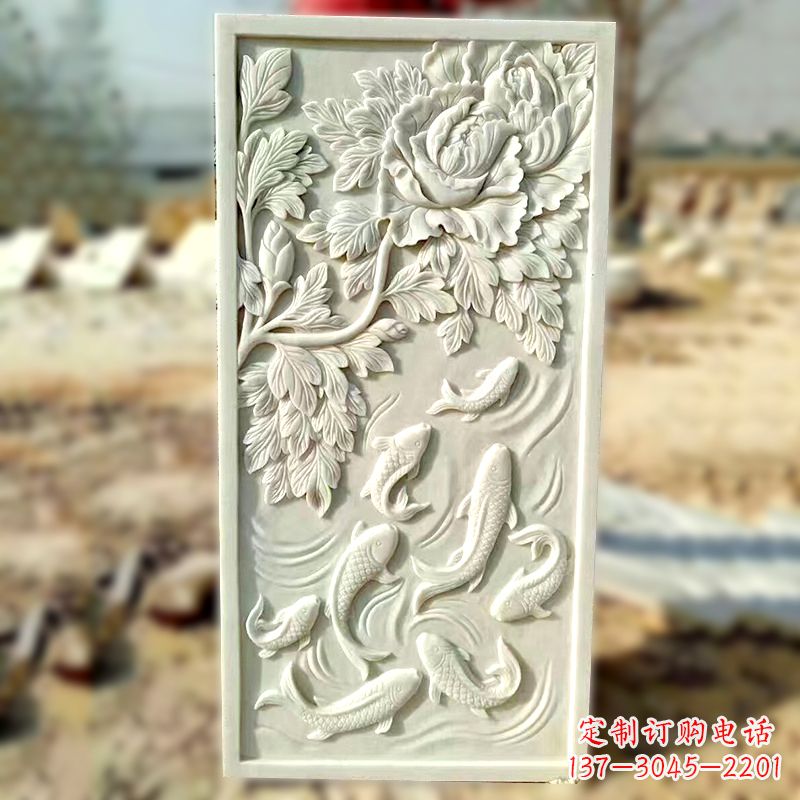 河南汉白玉鲤鱼浮雕,精美彰显睿智之美